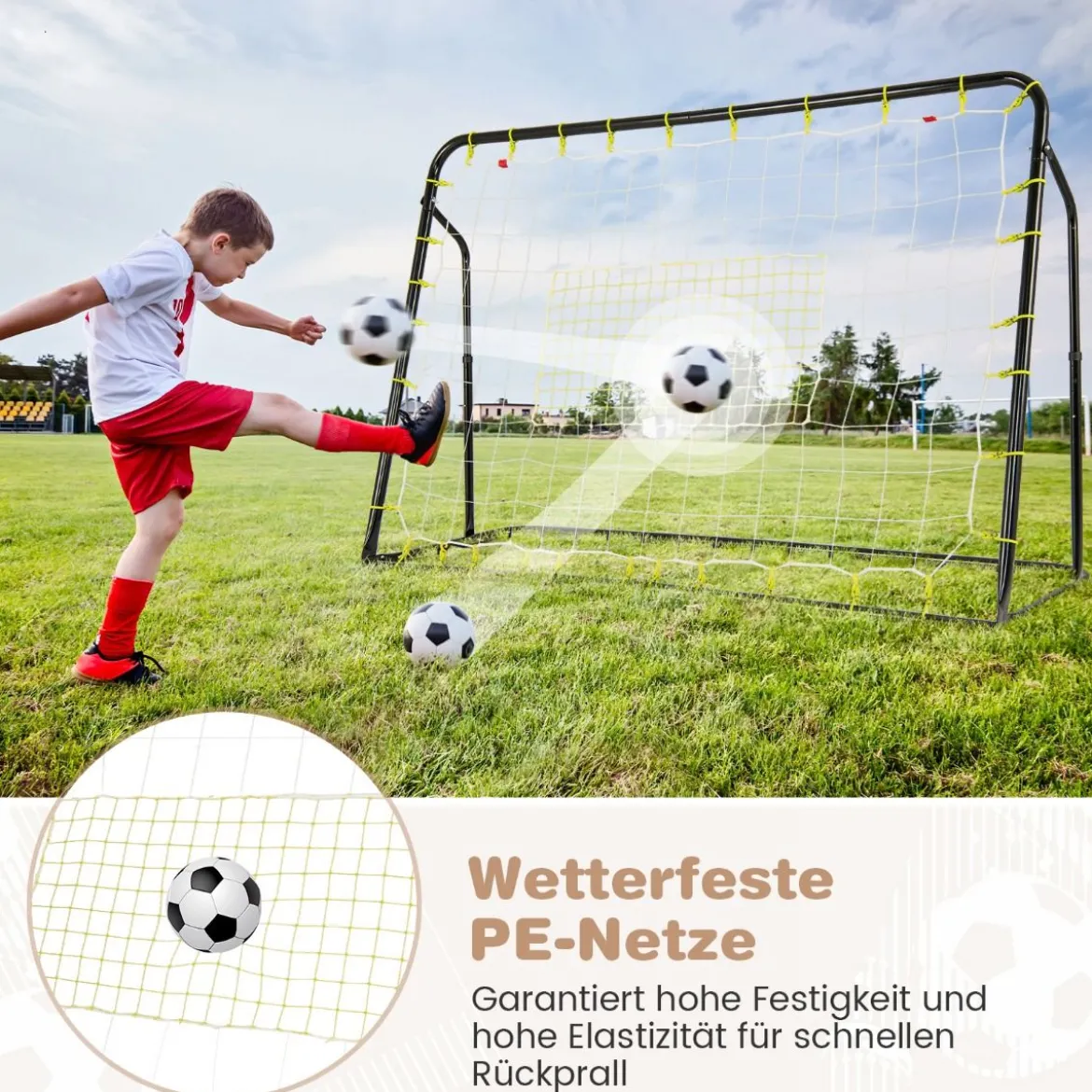 2 in 1 Fußballtor & Rebounder Fussballtore 187 x 60 x 102-122,5 cm Kinder Fußballtor-Set höhenverstellbar Schwarz