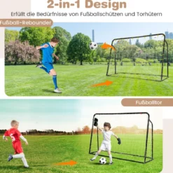 2 in 1 Fußballtor & Rebounder Fussballtore 187 x 60 x 102-122,5 cm Kinder Fußballtor-Set höhenverstellbar Schwarz