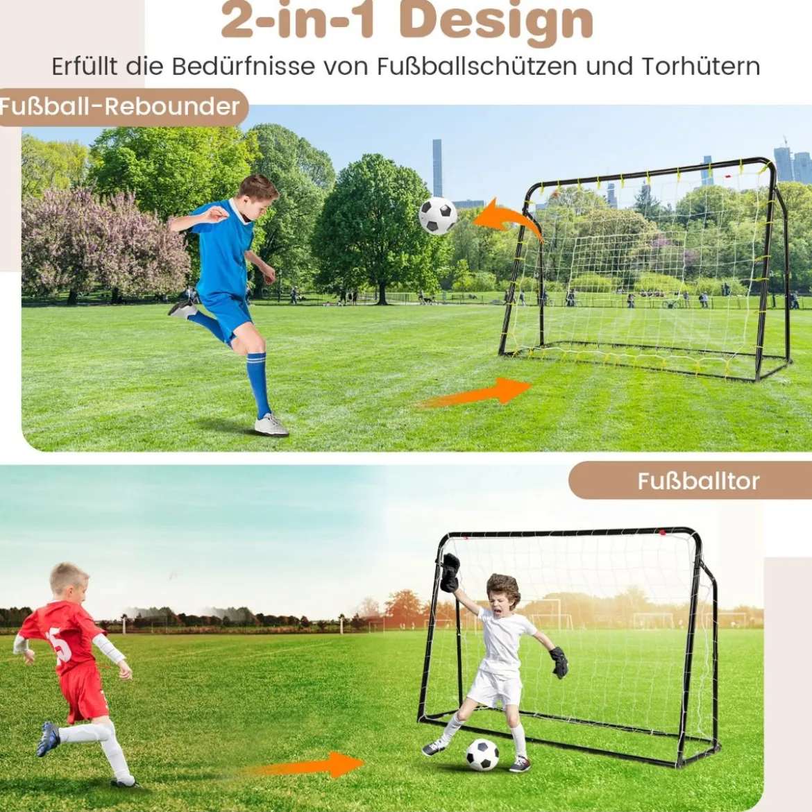 2 in 1 Fußballtor & Rebounder Fussballtore 187 x 60 x 102-122,5 cm Kinder Fußballtor-Set höhenverstellbar Schwarz