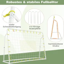 2 in 1 Fußballtor & Rebounder Fussballtore 187 x 60 x 102-122,5 cm Kinder Fußballtor-Set höhenverstellbar Weiß