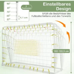 2 in 1 Fußballtor & Rebounder Fussballtore 187 x 60 x 102-122,5 cm Kinder Fußballtor-Set höhenverstellbar Weiß