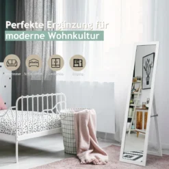 2 in 1 Ganzkörper-Spiegel Ganzkörperspiegel mit Holzrahmen 37 x 155 cm Weiß