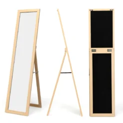 2 in 1 Ganzkörperspiegel Standspiegel und Wandspiegel mit Holzrahmen 37 x 155 cm Natur