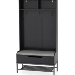 4 in 1 Garderobe mit Sitzbank & Schuhschrank & 3 Haken Garderobenständer Kleiderständer