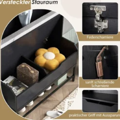 4 in 1 Garderobe mit Sitzbank & Schuhschrank & 3 Haken Garderobenständer Kleiderständer