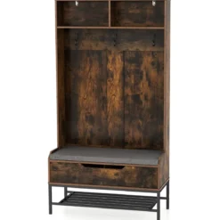 4 in 1 Garderobe mit Sitzbank & Schuhschrank & 3 Haken Garderobenständer Kleiderständer