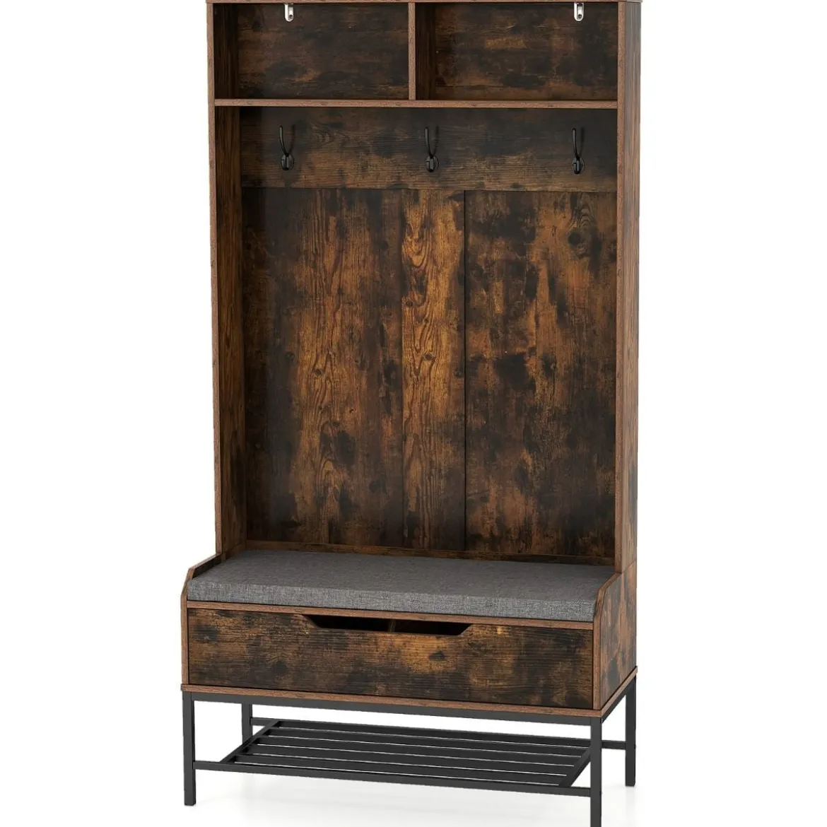 4 in 1 Garderobe mit Sitzbank & Schuhschrank & 3 Haken Garderobenständer Kleiderständer