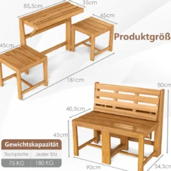 2 in 1 Gartenbank aus Akazienholz Gartentisch mit Sitzbank 2-Sitzer Holzbank Sitzgruppe für Terrasse