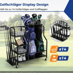 4 in 1 Golf Organizer mit Haken & Korb Golfschläger-Organizer mit Rollen