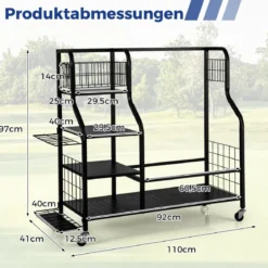 4 in 1 Golf Organizer mit Haken & Korb Golfschläger-Organizer mit Rollen