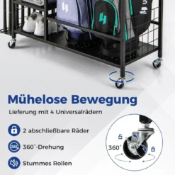 4 in 1 Golf Organizer mit Haken & Korb Golfschläger-Organizer mit Rollen