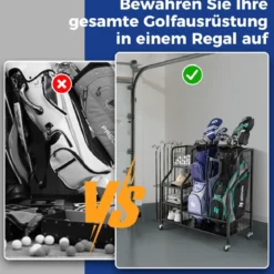 4 in 1 Golf Organizer mit Haken & Korb Golfschläger-Organizer mit Rollen