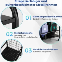 4 in 1 Golf Organizer mit Haken & Korb Golfschläger-Organizer mit Rollen
