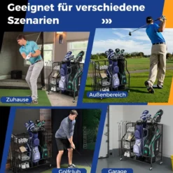 4 in 1 Golf Organizer mit Haken & Korb Golfschläger-Organizer mit Rollen