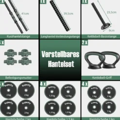 4 in 1 Hanteln Set 20 kg Verstellbares Hantelset inkl. Kunzhantel & Langhantel & Kettlebells