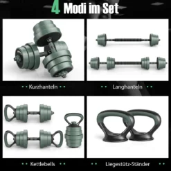 4 in 1 Hanteln Set 20 kg Verstellbares Hantelset inkl. Kunzhantel & Langhantel & Kettlebells
