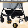 3 in 1 Haustierbuggy mit Abnehmbarem Träger & Verstellbarem Netzdach Hundebuggy Grau