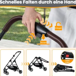 3 in 1 Haustierbuggy mit Abnehmbarem Träger & Verstellbarem Netzdach Hundebuggy Grau