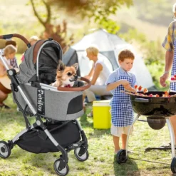 3 in 1 Haustierwagen bis 15 kg mit Wasserdichter Abdeckung Aufbewahrungskorb & Teleskopgriff