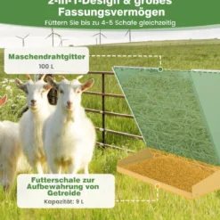 2 in 1 Heu- & Getreidetränke aus Verzinktem Metall mit Verstellbarem Abstand & Maschennetz