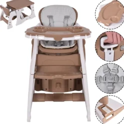 3 in 1 Hochstuhl & Babystuhl & Sitzgruppe mit in 3 Positionen Anpassbarem Essenstablett