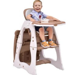 3 in 1 Hochstuhl & Babystuhl & Sitzgruppe mit in 3 Positionen Anpassbarem Essenstablett