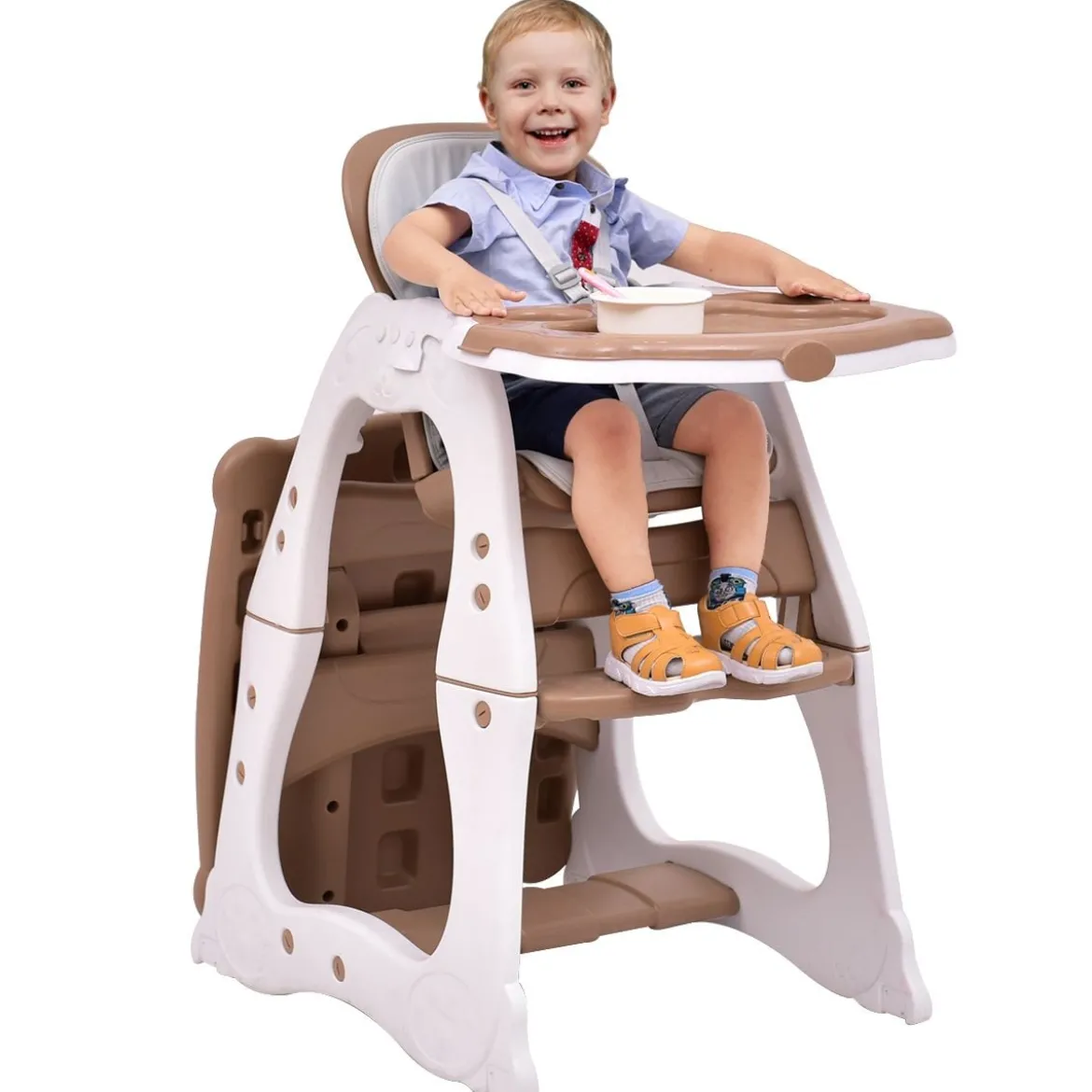 3 in 1 Hochstuhl & Babystuhl & Sitzgruppe mit in 3 Positionen Anpassbarem Essenstablett