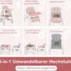 6 in 1 Hochstuhl mit Lerntisch & Abnehmbarem Doppeltablett & Sicherheitsgurt Rosa