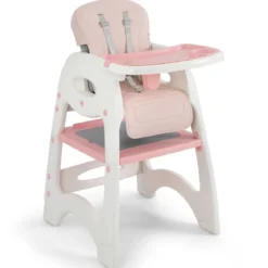 6 in 1 Hochstuhl mit Lerntisch & Abnehmbarem Doppeltablett & Sicherheitsgurt Rosa