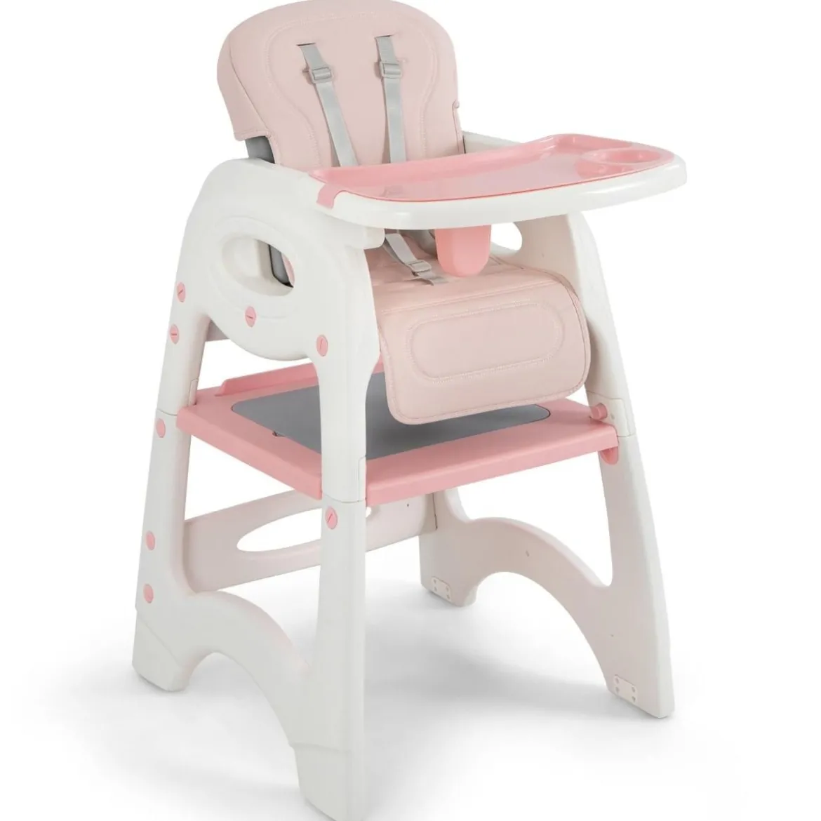 6 in 1 Hochstuhl mit Lerntisch & Abnehmbarem Doppeltablett & Sicherheitsgurt Rosa