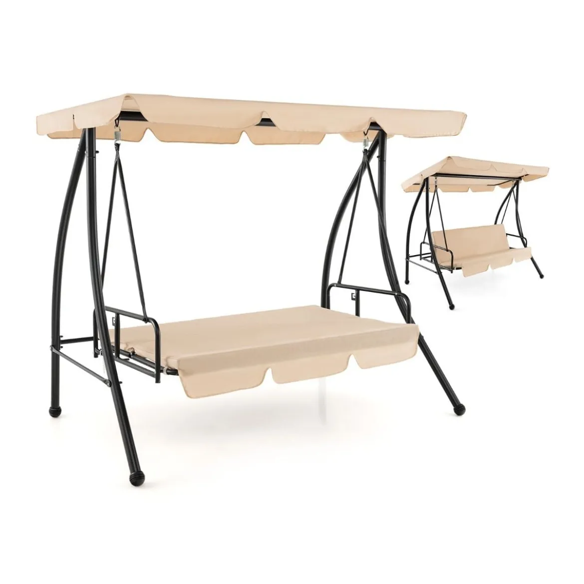 2-in-1 Hollywoodschaukel Umwandelbare Gartenschaukel mit Flachbett-Modus Beige