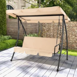2-in-1 Hollywoodschaukel Umwandelbare Gartenschaukel mit Flachbett-Modus Beige