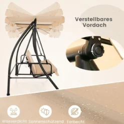 2-in-1 Hollywoodschaukel Umwandelbare Gartenschaukel mit Flachbett-Modus Beige