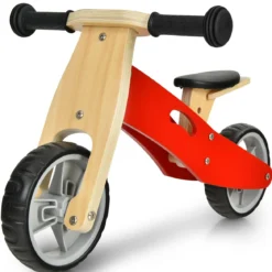 2-in-1 Holz-Balance-Bike und Dreirad Kleinkind Fahrrad ohne Pedale mit verstellbarem Sitz Rot + Natur