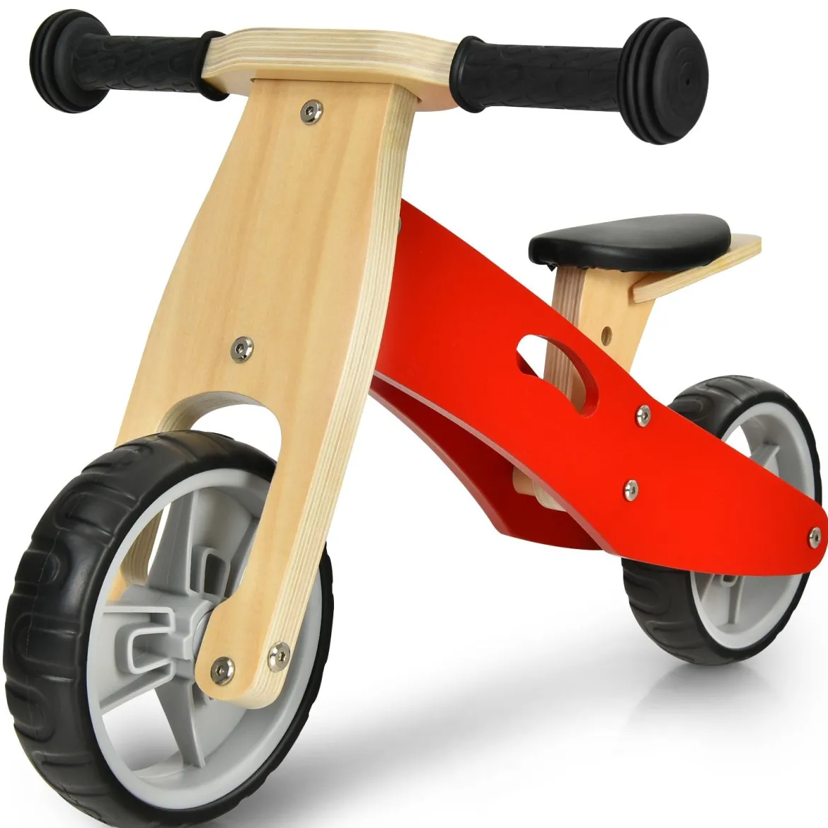 2-in-1 Holz-Balance-Bike und Dreirad Kleinkind Fahrrad ohne Pedale mit verstellbarem Sitz Rot + Natur