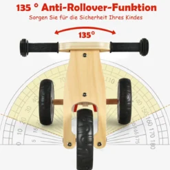 2-in-1 Holz-Balance-Bike und Dreirad Kleinkind Fahrrad ohne Pedale mit verstellbarem Sitz Rot + Natur