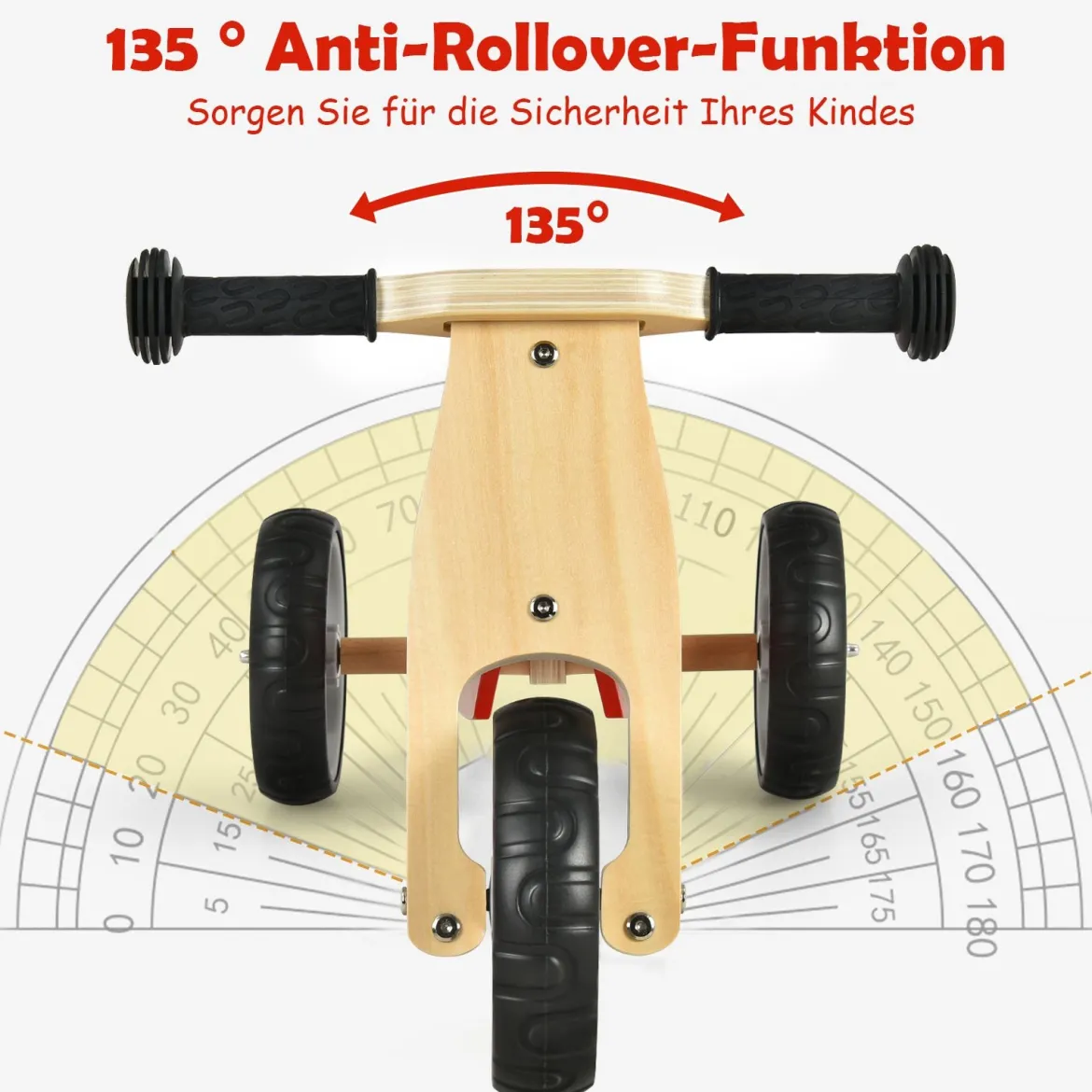 2-in-1 Holz-Balance-Bike und Dreirad Kleinkind Fahrrad ohne Pedale mit verstellbarem Sitz Rot + Natur