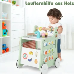 6 in 1 Holz Lauflernhilfe mit Spielküche & Lernuhr & Formanpassung & Lauflernwagen