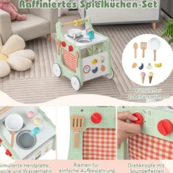 6 in 1 Holz Lauflernhilfe mit Spielküche & Lernuhr & Formanpassung & Lauflernwagen
