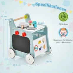 6 in 1 Holz Lauflernhilfe mit Spielküche & Lernuhr & Formanpassung & Lauflernwagen