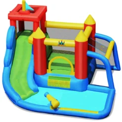 7 in 1 Hüpfburg und 450W Gebläse Kombination mit Wasserrutsche Outdoor Bouncer Spielpool mit Luftgebläse 350x315x245cm