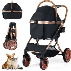 3 in 1 Hundebuggy mit Sonnenschutz & Sicherheitsgurt & Getränkehalter Reisewagen Hundewagen