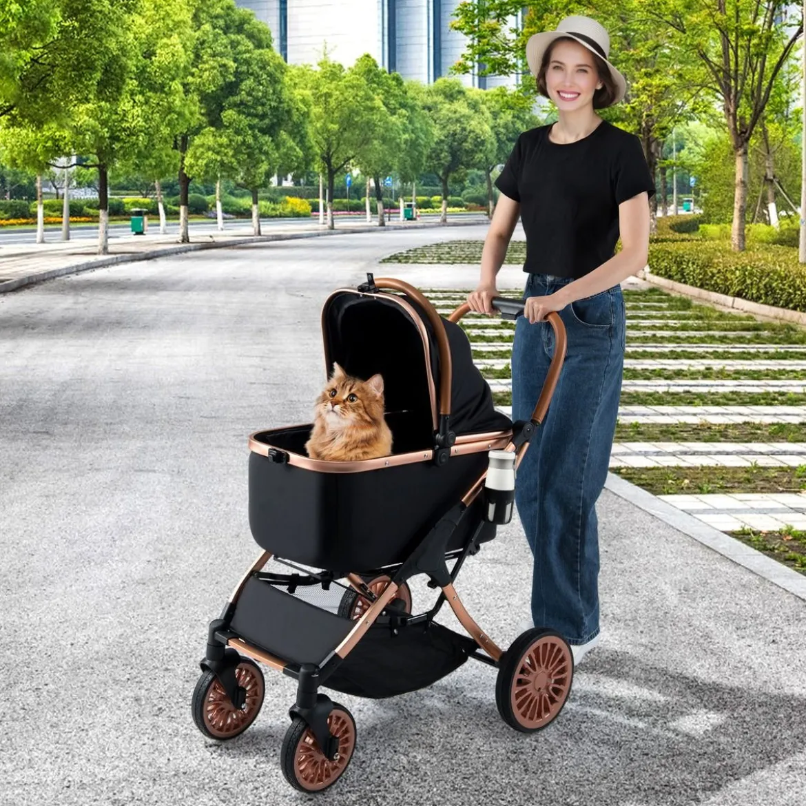 3 in 1 Hundebuggy mit Sonnenschutz & Sicherheitsgurt & Getränkehalter Reisewagen Hundewagen