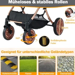 3 in 1 Hundebuggy mit Sonnenschutz & Sicherheitsgurt & Getränkehalter Reisewagen Hundewagen