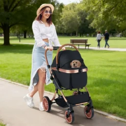 3 in 1 Hundebuggy mit Sonnenschutz & Sicherheitsgurt & Getränkehalter Reisewagen Hundewagen