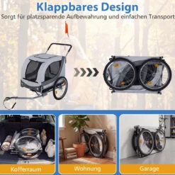 2 in 1 Hunde Fahrradanhänger mit Dachöffnung Hundebuggy bis 80 kg Universal-Fahrradkupplung