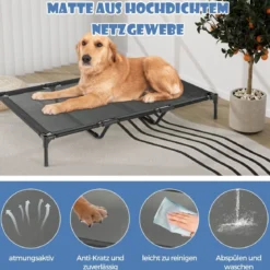 2 in 1 Hundehütte & erhöhtes Hundebett Hundeliege Outdoor Haustierhaus mit atmungsaktivem Netzgewebe Grau