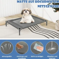 2 in 1 Hundehütte & erhöhtes Hundebett Hundeliege Outdoor Haustierhaus mit atmungsaktivem Netzgewebe Grau