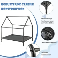 2 in 1 Hundehütte & erhöhtes Hundebett Hundeliege Outdoor Haustierhaus mit atmungsaktivem Netzgewebe Grau