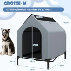 2 in 1 Hundehütte & erhöhtes Hundebett Hundeliege Outdoor Haustierhaus mit atmungsaktivem Netzgewebe Grau